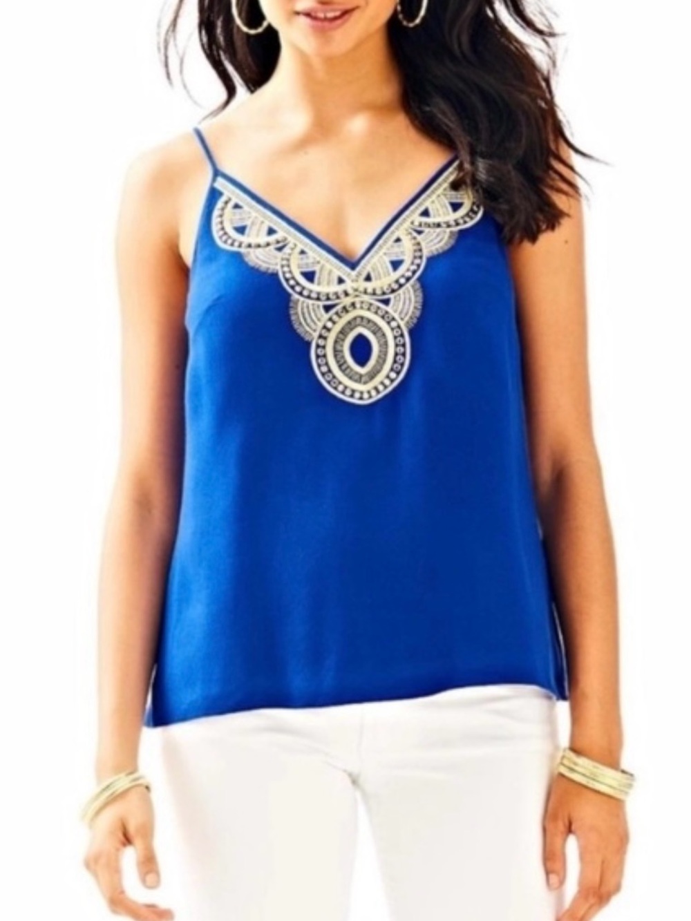 Lilly Pulitzer Royal Blue Gold Embellished Lela Top